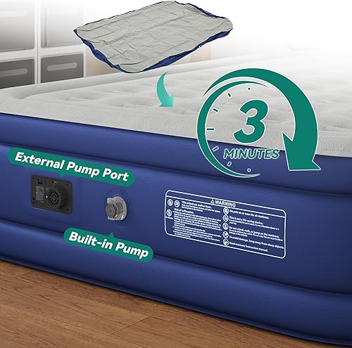 YITAHOME Matelas gonflable 2 x 1,5 m avec pompe à air électrique intégrée, matelas gonflable avec sac de rangement, lit d'invité de qualité supérieure, 203 x 151 x 46 cm (bleu et bleu) - Nail Gallerys