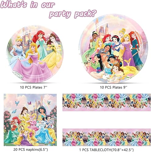 Zempertoopa - Vaisselle princesse, rose et multicolore, 20 pièces, pour 10 invités, motif princesse, qualité supérieure, durable, lavage à la main, décoration d'anniversaire - Nail Gallerys