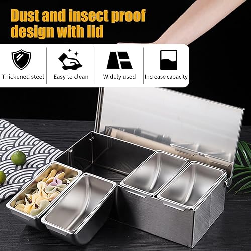 Kuabiz Boîte à épices multi-ingrédients en acier inoxydable avec couvercle - Pour restaurant, barbecue, pizza - 5 compartiments - Nail Gallerys