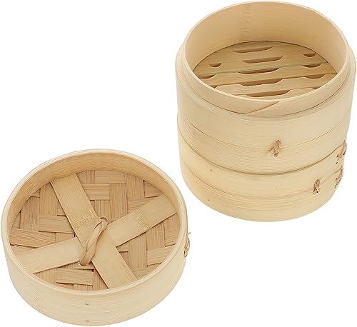 UNTIOR Cuiseur vapeur en bambou à 2 étages avec couvercle, embout vapeur en bambou et panier vapeur, cuiseur à riz, cuiseur en bambou pour sim, dumplings, légumes, riz, viande et poisson (5'-1) - Nail Gallerys