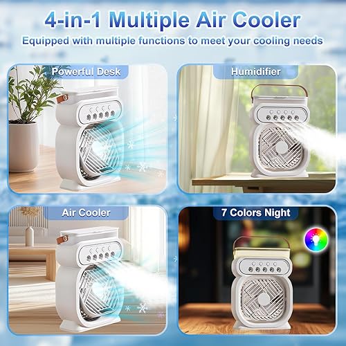 Anluomania Climatiseur Mobile, Mini Climatiseur Silencieux, Refroidisseur D'air, Humidificateur, Ventilateur Brumisateur Eau, avec 3 Vitesses, Lumière de Nuit, Minuterie, pour Maison Bureau - Nail Gallerys