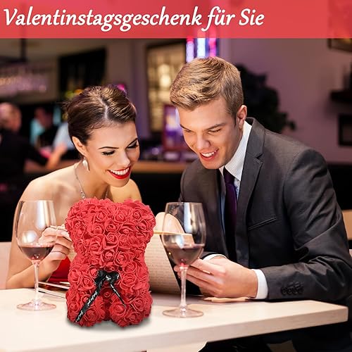 AZXU Ours en rose – ours en peluche à rose sur chaque ours – parfait pour un anniversaire ou une mère – Boîte cadeau transparente incluse 25,4 cm - Nail Gallerys