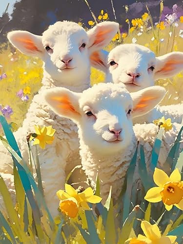 Diamond Painting Mouton Diamant Painting Enfant, Peinture Diamant Fleur Broderie Diamant Kit Complet, DIY Activité Manuelle Adulte Strass Point de Croix Painting pour Murale Décoration, 30x40CM -6002 - Nail Gallerys