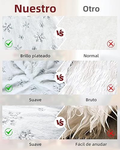 Maxesla 90CM Jupe de Sapin de Noël Argent Sequin Flocon de Neige, Blanc Neige Fausse Fourrure Couvre-Pied de Sapin, pour Décorations de Vacances de Fête - Nail Gallerys