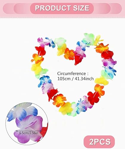 GAJUS 2Pcs-Hawaiian Fleurs Guirlande Colliers Hawaien Fleurs Hawaien Lei Luau Fleurs Coloré Colliers，Multicolore Tropical Décoration Plage Mariage Anniversaire, Pique-Nique Fête à la - Nail Gallerys