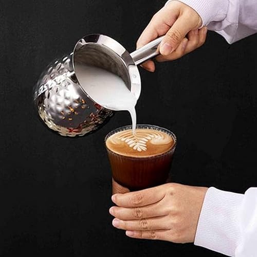 Wanjorlay Cafetière turque, cafetière en acier inoxydable, plaque de cuisson, seau à lait au chocolat avec bec verseur, 200 ml - Nail Gallerys