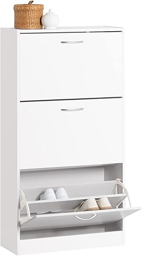 SoBuy Armoire à Chaussures avec 3 abattants Meuble à Chaussures Meuble de Rangement Meuble d'Entrée Rangement pour Chaussures – Blanc 60x24x115cm FSR110-W - Nail Gallerys