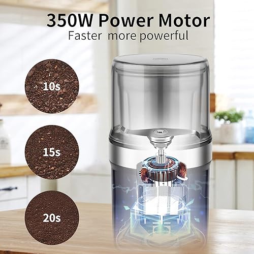 Moulin à Café Électrique 350W Bol Amovible 120g Grande Capacité Broyeur Multifonctionnel avec Qualité Alimentaire Lames en Acier Inoxydable Moulin à Café de Lin Noix Poivre Épices Café les,Noir - Nail Gallerys