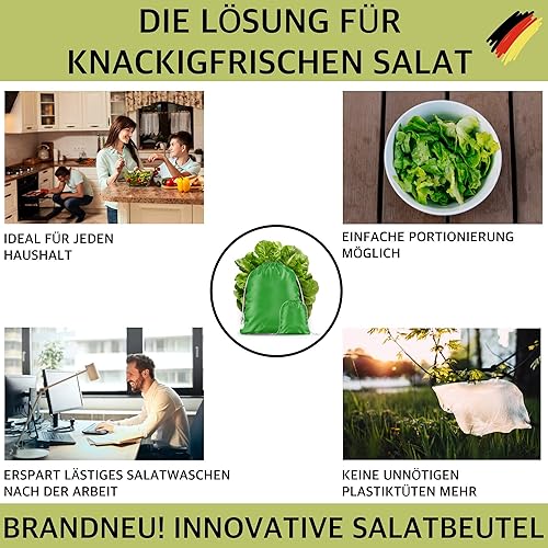 BEXEED Lot de 2 sacs à fruits et légumes réutilisables – Garde les herbes de salade fraîches 5 fois plus longtemps – Avec eBook 10 délicieuses recettes de salades – Fonction innovante 3 en 1 – Sac de - Nail Gallerys