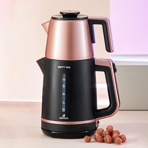 Karaca Berry Tea Machine à thé turque, en acier, avec théière en acier et bouilloire à roseberry, théière turque traditionnelle - Nail Gallerys