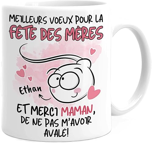 Cupdarling® Mug Maman avec 1-3 Enfants Personnalisé - Merci Maman, De Ne Pas M'Avoir Avalé Tasse - Cadeau Humour - Fete Des Meres - 330 mL Céramique - Nail Gallerys