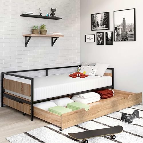 IDMarket - Lit Enfant Detroit 90 x 190 cm avec tiroir gigogne et Rangement Style Industriel - Nail Gallerys