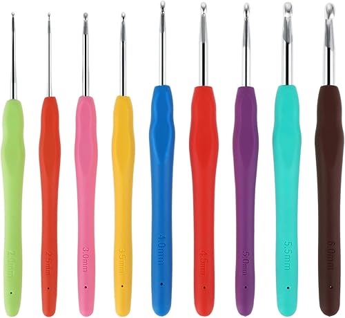 cobee Lot de 9 crochets ergonomiques multicolores de 9 tailles différentes pour les mains arthritiques - Aiguilles à crochet lisses et confortables - Idéal pour les débutants - Nail Gallerys