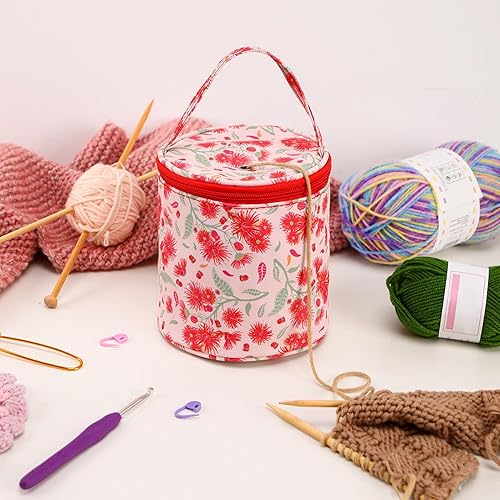 KSHSAA Organisateur de Crochet - Sac fourre-Tout Portable pour l'organisation du Crochet | Sac de Rangement Rond pour Fil de Laine, pelote de Laine, boîte à Aiguille et Fil, clé, Aiguille à Crochet - Nail Gallerys
