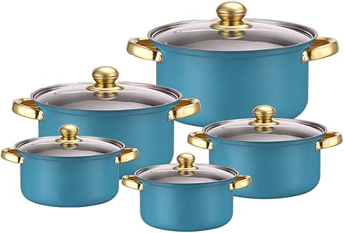 Uposao 10Pcs Batterie de Cuisine en Acier Inoxydable, Casseroles/Faitouts avec Couvercle en Verre pour Tous Feux Dont Induction - Nail Gallerys