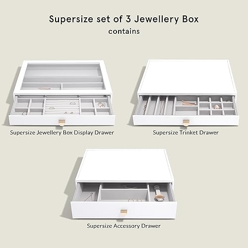 Stackers Pebble Grey Supersize Jewellery Box - Set of 3 (with drawers) - Nail Gallerys