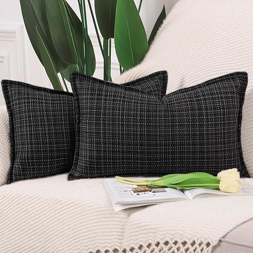 Madizz Lot de 2 Doux Extérieur Housses de Coussin en Polyester et Lin avec Bordure Décoratif Coussin Couvre Style De Luxe pour Patio canapé de Chambre Bleu Clair 30x50 cm - Nail Gallerys