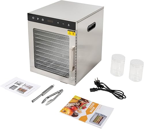 Déshydrateur automatique en acier inoxydable avec 10 étages et double commande tactile - Écran LED 24 heures - Minuterie 800 W - Régulateur de température de 30 à 90 °C - Pour fruits et légumes - Nail Gallerys
