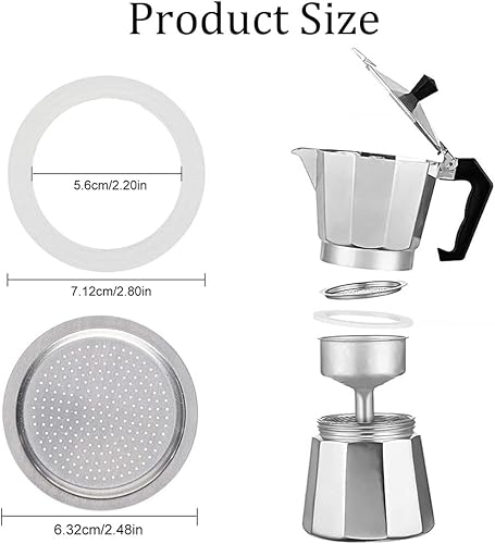 Bkemkri 3 Pièces Joints et 1pc Filtre de Rechange pour Cafetière, D'éTanchéIté de Rechange en Silicone, Filtre à Café Réutilisable Joints, Kit de Réparation pour Machines à Café (6 Tasses) - Nail Gallerys