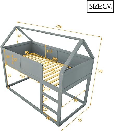 PUGSDRLY Lit Superposé Enfant 90x200cm,Lit Mezzanine 2 Places,Lit Hauteur Enfant,Lit Superposé avec Escalier,Cadre en Bois Massif (Blanc) - Nail Gallerys