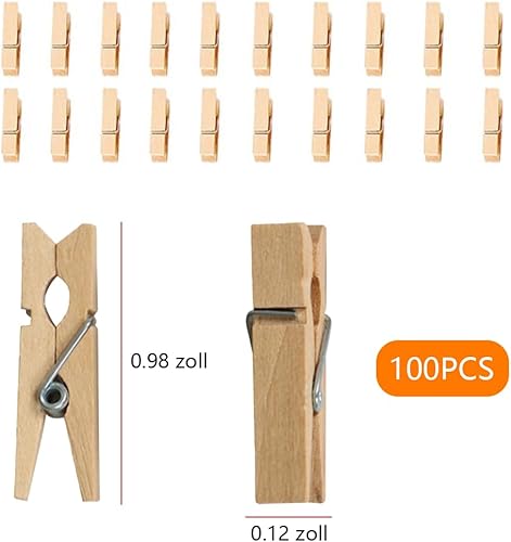 Dreamil Lot de 100 petites pinces à linge en bois de 25 mm de diamètre - Mini pinces à linge décoratives - Pinces à linge pour photos, cartes postales, lettres et plus encore. - Nail Gallerys
