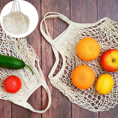 Sacs de Courses en Maille,Lot de 2 provisions en corde de coton bio Filet a Courses avec Poignée Durable Réutilisable et Lavable Pliable produits,sac fourre tout pour légumes,fruits,biens(beige) - Nail Gallerys