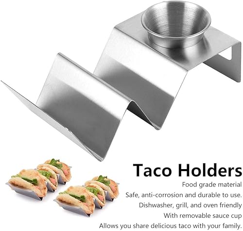 WNSC Plateau à Tacos, Acier Inoxydable de qualité Alimentaire, avec Tasse à Sauce Amovible, Support à Tacos, Durable pour Pains à Hot-Dog pour Sandwiches, pour Burritos, pour Tenir Une Coque - Nail Gallerys