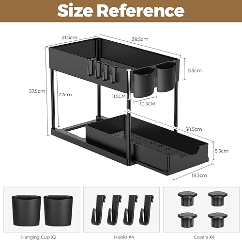HIYAA Rangement sous Evier 2 Niveaux, Coulissant Organiseur sous Évier Etagere Tiroir,Panier de Rangement Multifonction pour Salle de Bain, étagère sous Placard, étagère de Lave-Vaisselle - Noir - Nail Gallerys