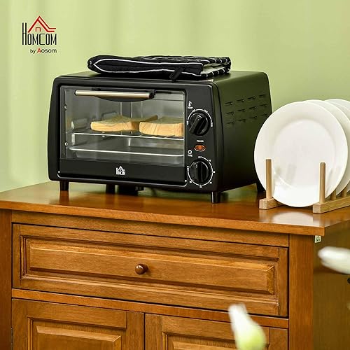 HOMCOM Mini four 10 litres 750W Petit four électrique avec température jusqu'à 230 ℃ Minuterie 60 minutes Plaque de cuisson et grille 36,5x26x22 cm Noir - Nail Gallerys