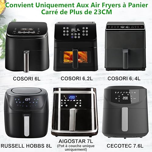 YINGRACE 23CM Accessoires Air Fryer pour Russell Hobbs XXL 8L 8,3L, Cecotec 7,6L, COSORI 6L/6,2L/6,4L, 4PCS Moule Air Fryer XXL avec Grille, Plateau à pizza, Moule Silicone, Papier Cuisson Air Fryer - Nail Gallerys