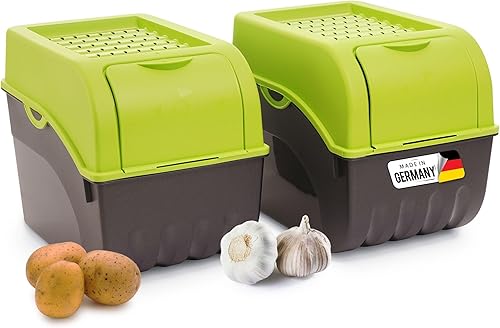 Novaliv Boîte de rangement pour pommes de terre | 2 x grandes 9 l | Vert | Boîte à pommes de terre | Boîte à légumes empilable - Corbeille à pommes de terre - Boîte de conservation des carottes - Nail Gallerys