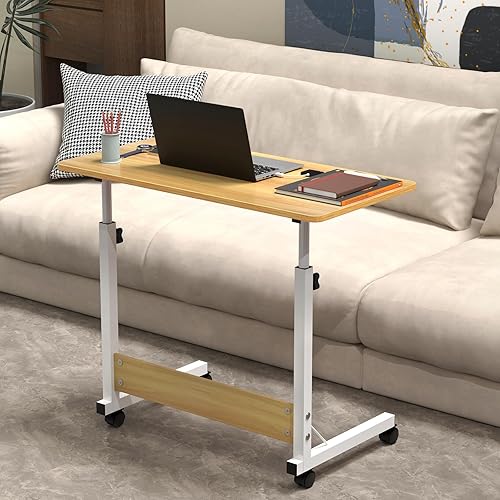 Table Roulante pour Lit, Table Appoint Canapé Bureau Réglable en Hauteur, Table de Lit A Roulette, Table D'ordinateur Mobile 4 Roulante Verrouillable, Bureau Debout Mobile 60x40x62-85cm (Blanc-A) - Nail Gallerys