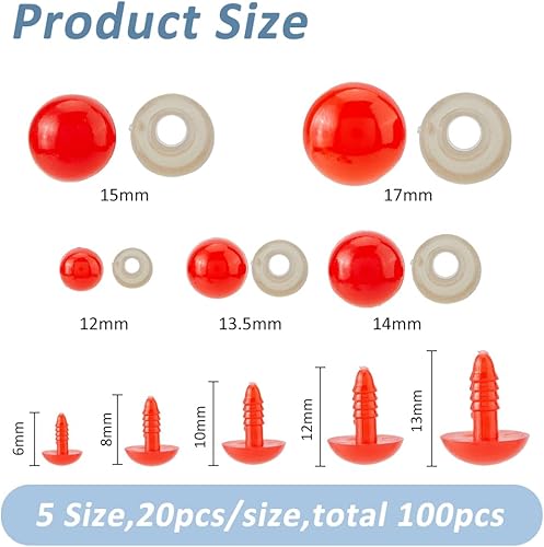 SUPERFINDINGS 100pièce 5tailles Yeux de Sécurité au Crochet Yeux de Poupée Rouges Yeux Ronds au Crochet avec Rondelles Yeux d'animaux en Peluche en Plastique pour Bricolage d'animaux 6~13.5mm - Nail Gallerys