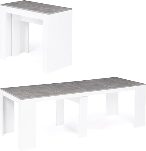 IDMarket - Table Console Extensible Orlando 10 Personnes 235 cm Bois Blanc et Effet béton - Nail Gallerys