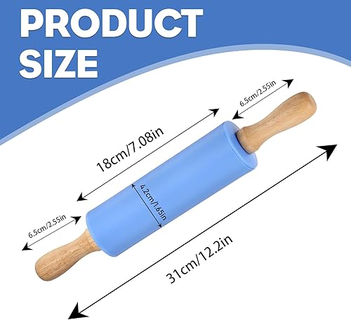 YALiya Rouleau a Patisserie en Silicone, Rouleau à Pâtisserie avec Poignées en Bois, Antiadhésif Surface, 31CM×4,2CM, pour la Cuisson de Pizzas, Pate, Gateau, Pâtes - Nail Gallerys