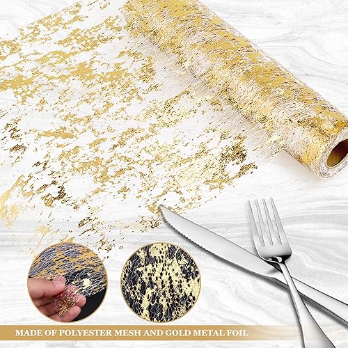 Ziiyoilh Table, Rouleau de de Tulle de Polyester éTincelant avec Feuille d'or, DéCoration de FêTe d'anniversaire de Mariage de NoëL 28 Cm X 10 M - Nail Gallerys