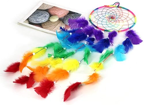 GUMEI Attrape-rêves coloré Attrape-rêves à la Main Arc-en-Ciel Traditionnel Plume Suspendus Maison décoration Murale Enfant Chambre Ornement Artisanat - Nail Gallerys