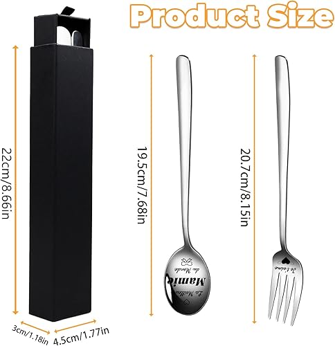 LIHIQIYA Cadeau Fete des Grand Mere, Cadeau pour Mamie, Cuillère à Café avec Gravées, Fourchettes avec Gravure, Meilleur Mamie du Monde, Cadeau Grand Mere, Cadeau Anniversaire pour Mamie Original - Nail Gallerys