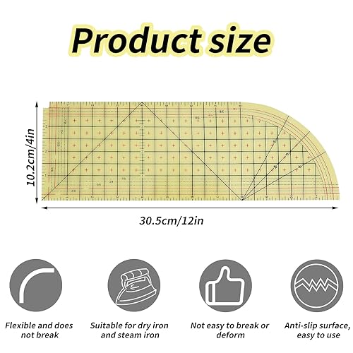 BOXOB Règle Courbée Ourlet Chauffant pour Couture, Guide de Fer Anti-Dérapant Résistant à la Chaleur 12x4 Pouces pour Fer Sec ou Vapeur - Nail Gallerys