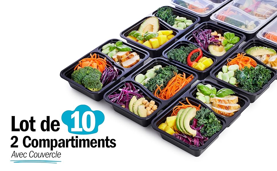 2 compartiment salade boîtes à lunch contenants alimentaires bacs de préparation de repas