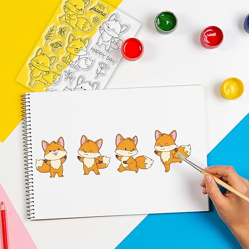 GLOBLELAND Happy Fox Clear Stamps Flowers Butterfly Leaves Silicone Clear Stamp Seals for Cards Making DIY Scrapbooking Photo Journal Album Decoration - Nail Gallerys