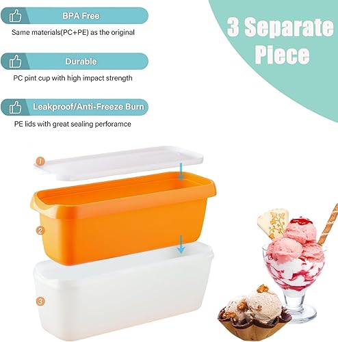 Lot de 3 bacs à glace pour crème glacée, 1,5 l, réutilisables, avec couvercle, pour crème glacée maison, sorbet, yaourt, boîtes de congélation, sans BPA - Nail Gallerys