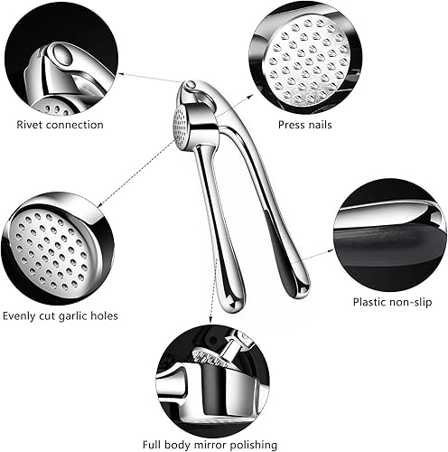 Oumuik Presse-ail, livré avec éplucheur et brosse, outil de cuisine, argenté, avec poignée, outil efficace pour faire de la sauce à l'ail - Nail Gallerys