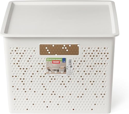 Tatay Boîte de rangement rectangulaire 20 l et couvercle Bohol, en polypropylène, sans BPA, plastique 100% recyclé, blanc, dimensions 30,5 x 39,5 x 22 cm - Nail Gallerys
