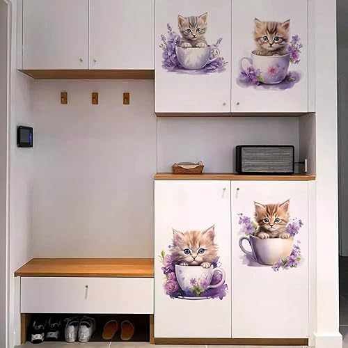 Burkfeeg 4 Pièces Chat Mignon Stickers Muraux - Sticker Salle De Bain, Voiture, Abattant Wc, Kawaii Pour La Décoration De La Chambre Murs 27x29cm - Nail Gallerys
