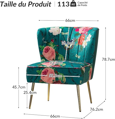 HULALA HOME Chaise de Salle à Manger, Chaise Salle a Manger avec Pieds en Métal Doré, Chaise à Dossier Touffeté Confortable, Chaises en Tissus Floral pour Salon 66Bx76Tx79H Bleu - Nail Gallerys