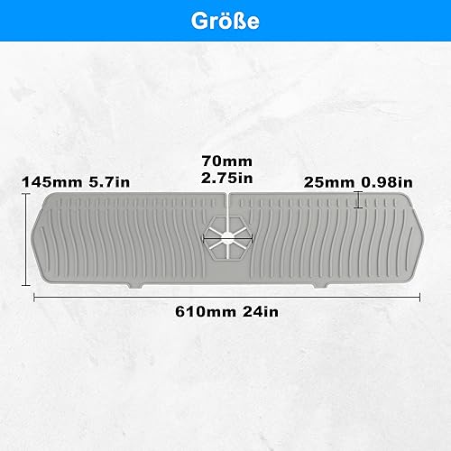 TEKONDA 1 tapis d'égouttement en silicone gris 61 x 14,5 cm - Protection anti-éclaboussures pour évier de cuisine et salle de bain - Nail Gallerys
