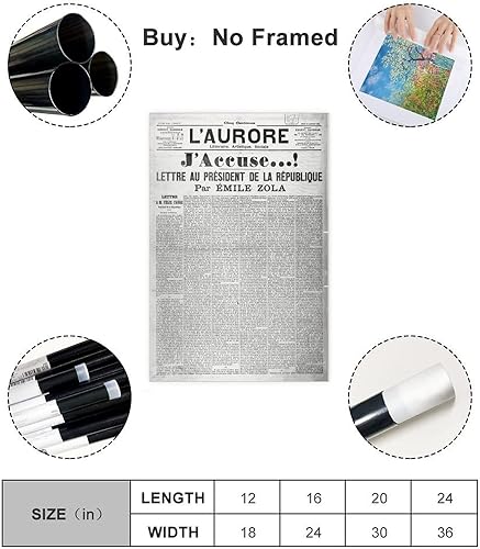 crttrs Poster rétro Magazine J'accuse d'Emile Zola sur toile - Décoration murale pour salon, chambre à coucher - 30 x 45 cm - Nail Gallerys