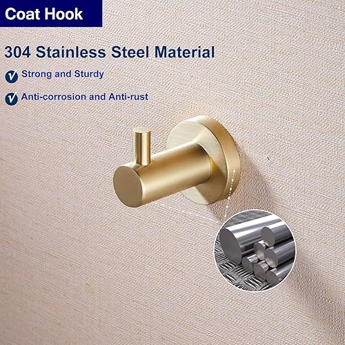 Gudetap Lot de 2 crochets muraux modernes en acier inoxydable SUS304 doré brossé GTA20802BG - Nail Gallerys