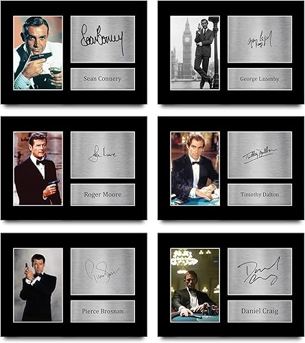 HWC Trading FR A4 James Bond Gift Collection Cadeaux Ensemble d’affiches imprimées Photo autographe signée pour les fans de cinéma - A4 Encadré - Nail Gallerys